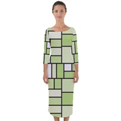 Green-geometric-digital-paper Quarter Sleeve Midi Bodycon Dress