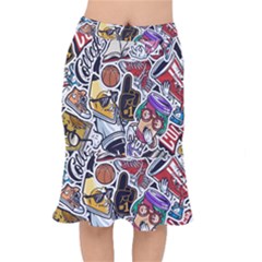 Vintage College Colorful Seamless Pattern Short Mermaid Skirt