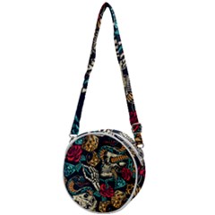 Vintage Art Tattoos Colorful Seamless Pattern Crossbody Circle Bag by Wegoenart