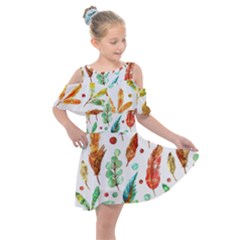 Watercolor Nature Glimpse  Kids  Shoulder Cutout Chiffon Dress