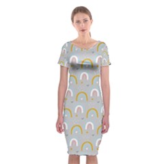 Rainbow Pattern Classic Short Sleeve Midi Dress