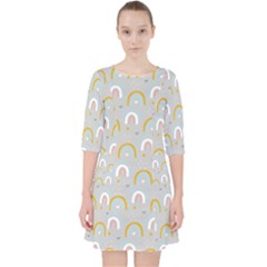 Rainbow Pattern Quarter Sleeve Pocket Dress