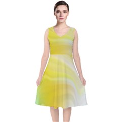 Gradient Green Yellow V-neck Midi Sleeveless Dress 