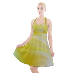 Gradient Green Yellow Halter Party Swing Dress 