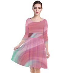 Gradient Pink Green Quarter Sleeve Waist Band Dress