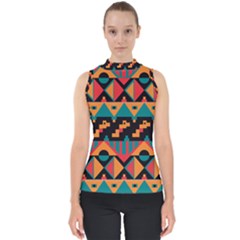 Tribal Pattern Seamless Border Mock Neck Shell Top