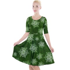 Snowflakes And Star Patterns Green Snow Quarter Sleeve A-line Dress