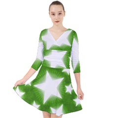 Snowflakes And Star Patterns Green Stars Quarter Sleeve Front Wrap Dress