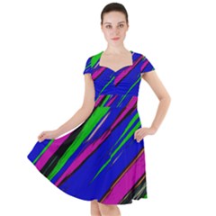 Diagonal Green Blue Purple And Black Abstract Art Cap Sleeve Midi Dress