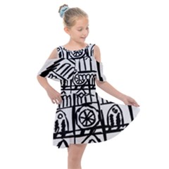 Gold Foil Notre Dame Kids  Shoulder Cutout Chiffon Dress