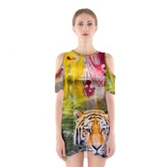 Rainbow Painted Nature Bigcat Shoulder Cutout One Piece Dress