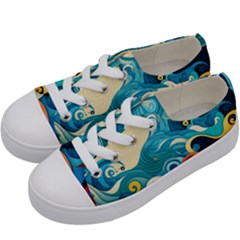 Waves Ocean Sea Abstract Whimsical (2) Kids  Low Top Canvas Sneakers