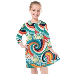 Wave Waves Ocean Sea Abstract Whimsical Kids  Quarter Sleeve Shirt Dress