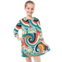 Wave Waves Ocean Sea Abstract Whimsical Kids  Quarter Sleeve Shirt Dress View1