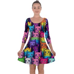 Cats Cat Cute Animal Rainbow Pattern Colorful Quarter Sleeve Skater Dress