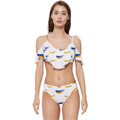 Abstract Paint Pattern T- Shirt Abstract Paint Pattern T- Shirt Ruffle Edge Tie Up Bikini Set	