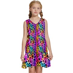 Rainbow Leopard Kids  Sleeveless Tiered Mini Dress by DinkovaArt