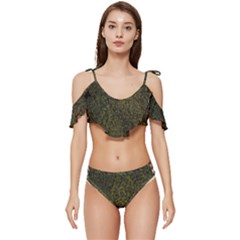 Green Grunge Background Ruffle Edge Tie Up Bikini Set	