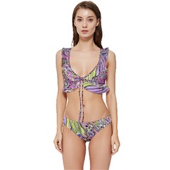 Abstract Intarsio Low Cut Ruffle Edge Bikini Set