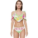 Floral T- Shirt Floral 4 Ruffle Edge Tie Up Bikini Set	 View1