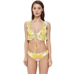 Sunflower Heart T- Shirt Sunflower Hearts, Sunflowers, Heart, Bloom T- Shirt Low Cut Ruffle Edge Bikini Set