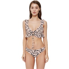 Leaves Plants Poster Drawing Low Cut Ruffle Edge Bikini Set