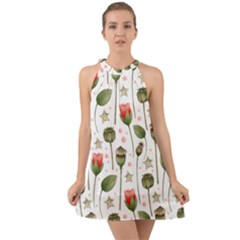 Poppies Red Poppies Red Flowers Halter Tie Back Chiffon Dress by Ravend