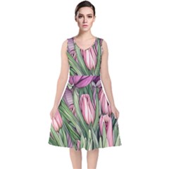 Chic Choice Classic Watercolor Flowers V-neck Midi Sleeveless Dress 