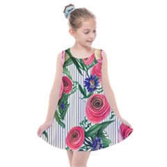 Cheerful Watercolor Flowers Kids  Summer Dress