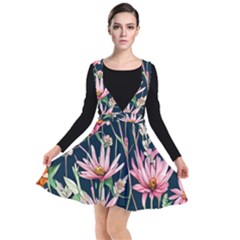 Choice And Creative Watercolor Flowers Plunge Pinafore Dress