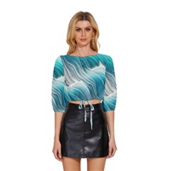 Pastel Blue Ocean Waves Iii Mid Sleeve Drawstring Hem Top