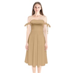 Pale Gold	 - 	shoulder Tie Bardot Midi Dress