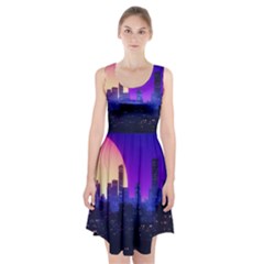 The Sun Night Music The City Background 80s 80 s Synth Racerback Midi Dress