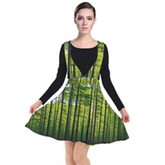 Green Forest Jungle Trees Nature Sunny Plunge Pinafore Dress