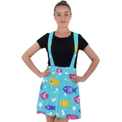 Fish Graphic Seamless Pattern Seamless Pattern Velvet Suspender Skater Skirt by Ravend