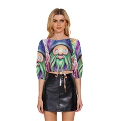 Enchanted Mushroom Forest Fairycore Mid Sleeve Drawstring Hem Top