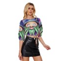 Enchanted Mushroom Forest Fairycore Mid Sleeve Drawstring Hem Top View3