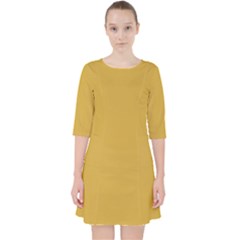 Satin Sheen Gold	 - 	quarter Sleeve Pocket Dress