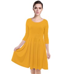 Gold Orange	 - 	quarter Sleeve Waist Band Dress