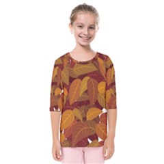 Watercolor Leaves Leaf Orange Kids  Quarter Sleeve Raglan Tee