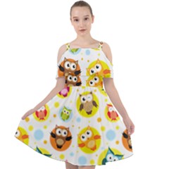 Owl Bird Cartoon Cut Out Shoulders Chiffon Dress by Jancukart