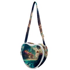 Tropical Island Fantasy Landscape Palm Trees Ocean Heart Shoulder Bag by Pakemis