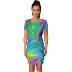 Fluid Art - Artistic And Colorful Fitted Knot Split End Bodycon Dress