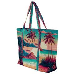 Palm Trees Tropical Ocean Sunset Sunrise Landscape Zip Up Canvas Bag by Pakemis