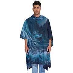 Tsunami Waves Ocean Sea Water Rough Seas 3 Men s Hooded Rain Ponchos