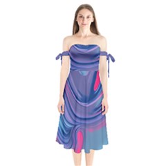 Liquid Art Pattern - Fluid Art Shoulder Tie Bardot Midi Dress