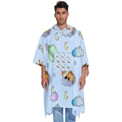 Pattern Giraffe Animal Seamless Scrapbooking Blue Men s Hooded Rain Ponchos