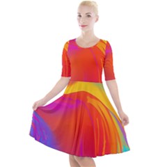 Liquid Art Pattern Quarter Sleeve A-line Dress