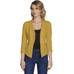 Lemon Curry Yellow	 - 	casual 3/4 Sleeve Spring Jacket