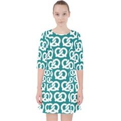 Teal Pretzel Illustrations Pattern Quarter Sleeve Pocket Dress